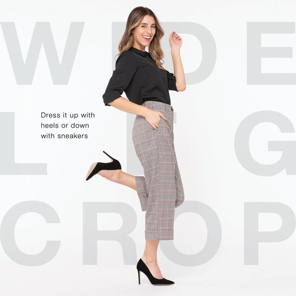 Plaid Crop Cuffed Wide Leg Dress Pant - Size 16 - Picture 1 of 13